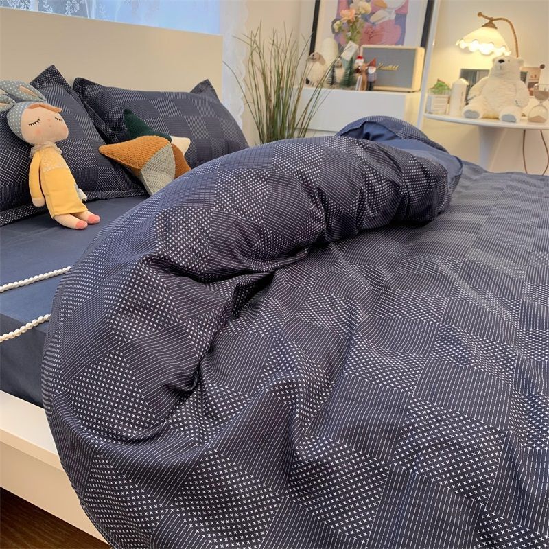 Double-Piece Foggy Gray Quilt Cover Four-piece Bedding Sheet Dormitory Bed Three-Piece Set
