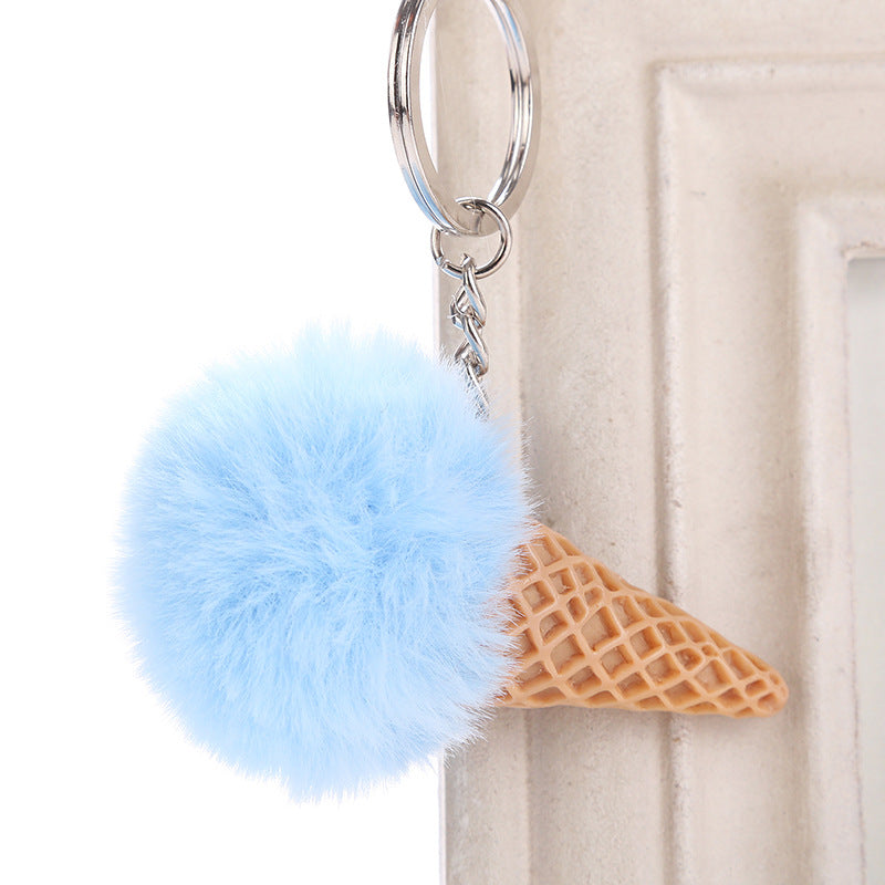 Acrylic Ice Cream Key Chain Ice Cream Fur Ball Key Chain Imitating Fur Ball Donut Car Key Chain Pendant