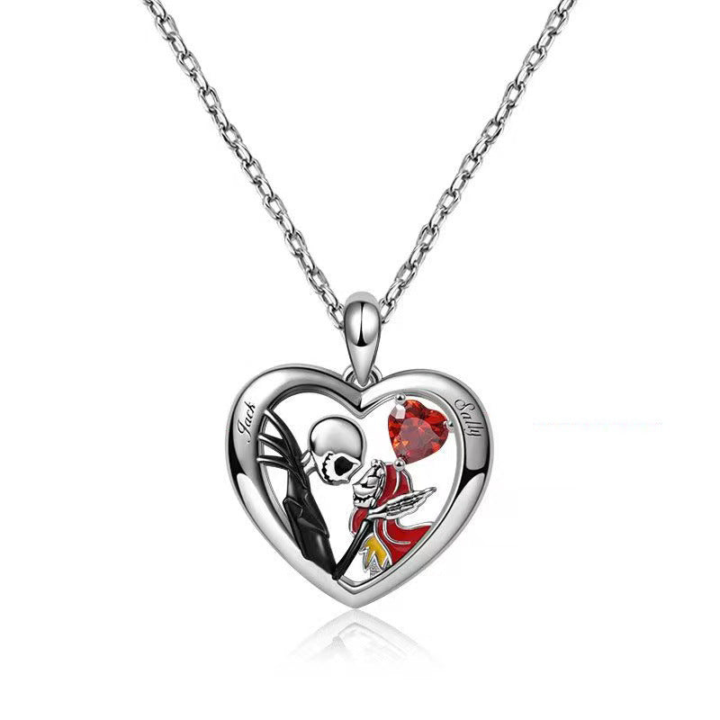 Halloween Heart-Shaped Skull Necklace With Rhinestones Couple Love Clavicle Necklace Men And Women Jewelry Accessories