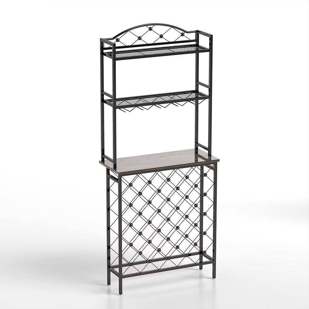Freestanding Floor Wine Rack,Tall Wine Holder Stand With Wine Glass Holder,Storage Shelves