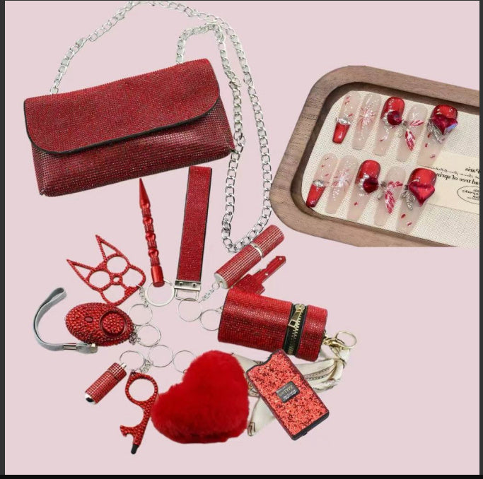 2025 New Arrival Shouder Bag Lady Defense Keychain Set-Free Fake Nails