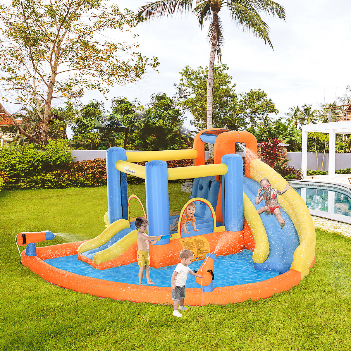 5-in-1 Kids Inflatable Bounce House Jumping Castle with Water Pool