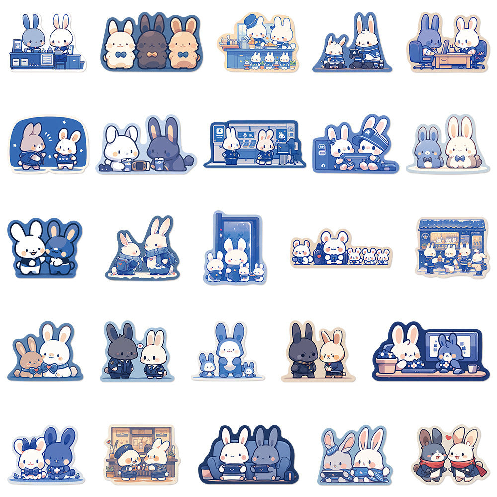 50 Blue Color Rabbit Stickers