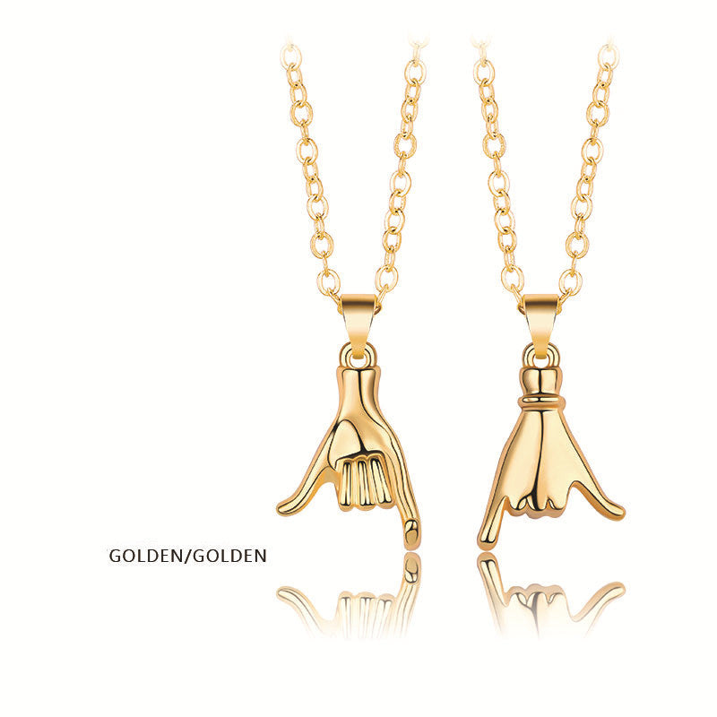 Palm Couple Necklace Magnet Attracts Handshake Clavicle Chain Necklace