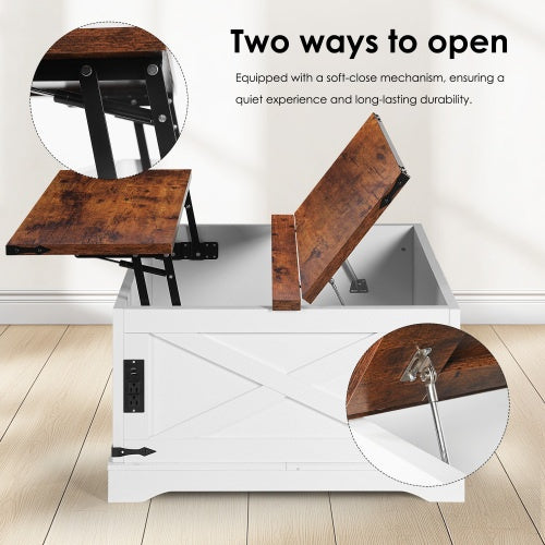 Coffee Table, Multi-functional Lifting Dining Table Coffee Table, Living Room Home Table, Modern Coffee Table 80CM, Vintage White