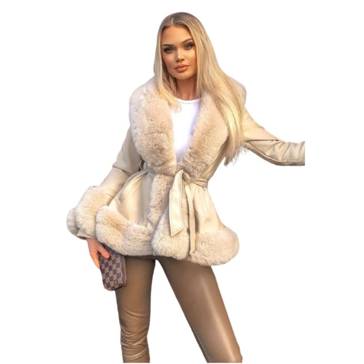 Collar Tie Waist Windbreaker Stitching Slim Long-Sleeved Jacket