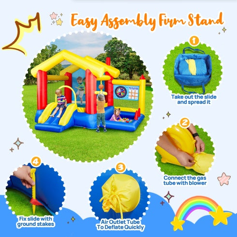 8 In 1 Inflatable Bounce House With Blower Basketball Hoop Ocean Balls Ring-Toss Game Target And Sticky Ball Game For Kids