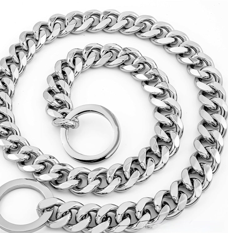 Titanium Steel Metal Hip Hop Pet 15mm Gold Stainless Steel Dog Leash