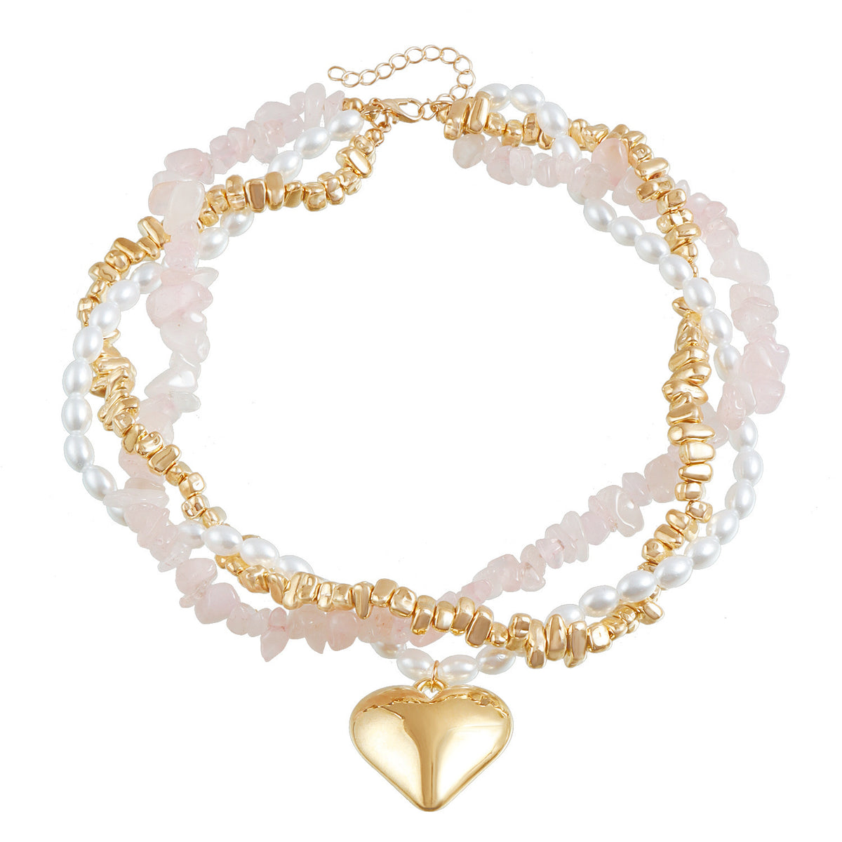Natural Stone Baroque Pearl Clavicle Chain Love Multi-Layer Necklace