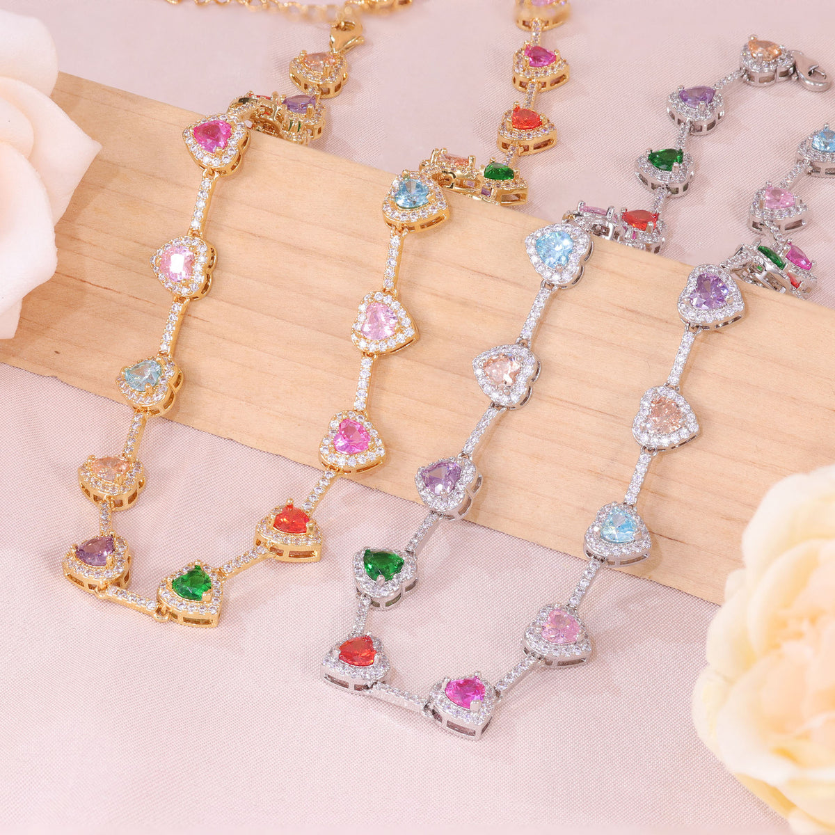 Candy Color Heart Color Zircon Necklace Ornament