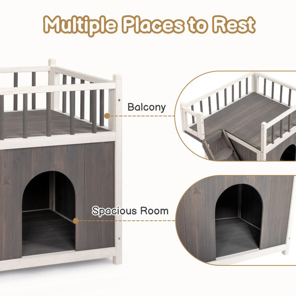 72x56x65cm 2-Storey Cat House With Ladder