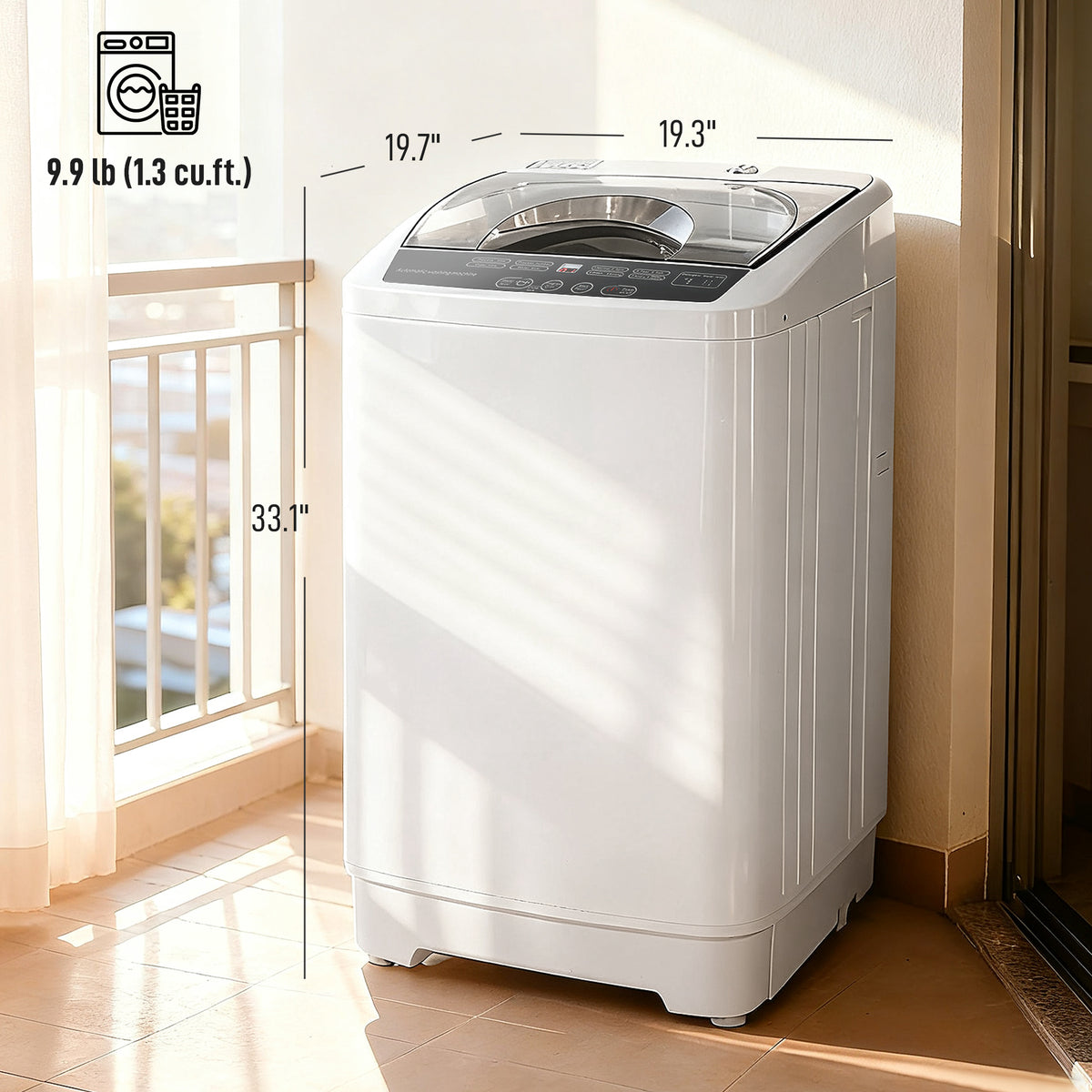 Compact Washer, Portable Washing Machine, Full Automatic Washer with 8 Programs and 6 Water Levels, White